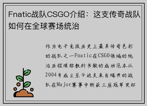 Fnatic战队CSGO介绍：这支传奇战队如何在全球赛场统治