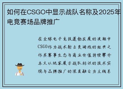 如何在CSGO中显示战队名称及2025年电竞赛场品牌推广